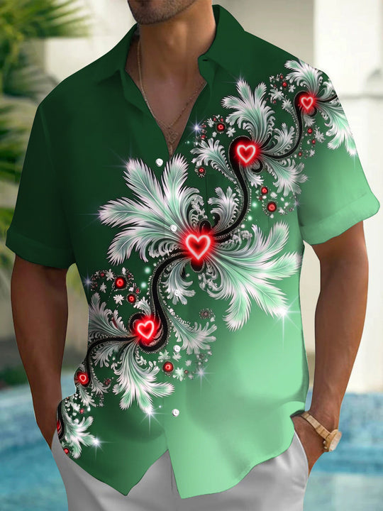 Vintage Feather Glowing Heart Pattern Men's Pocket Short Sleeve Shirts