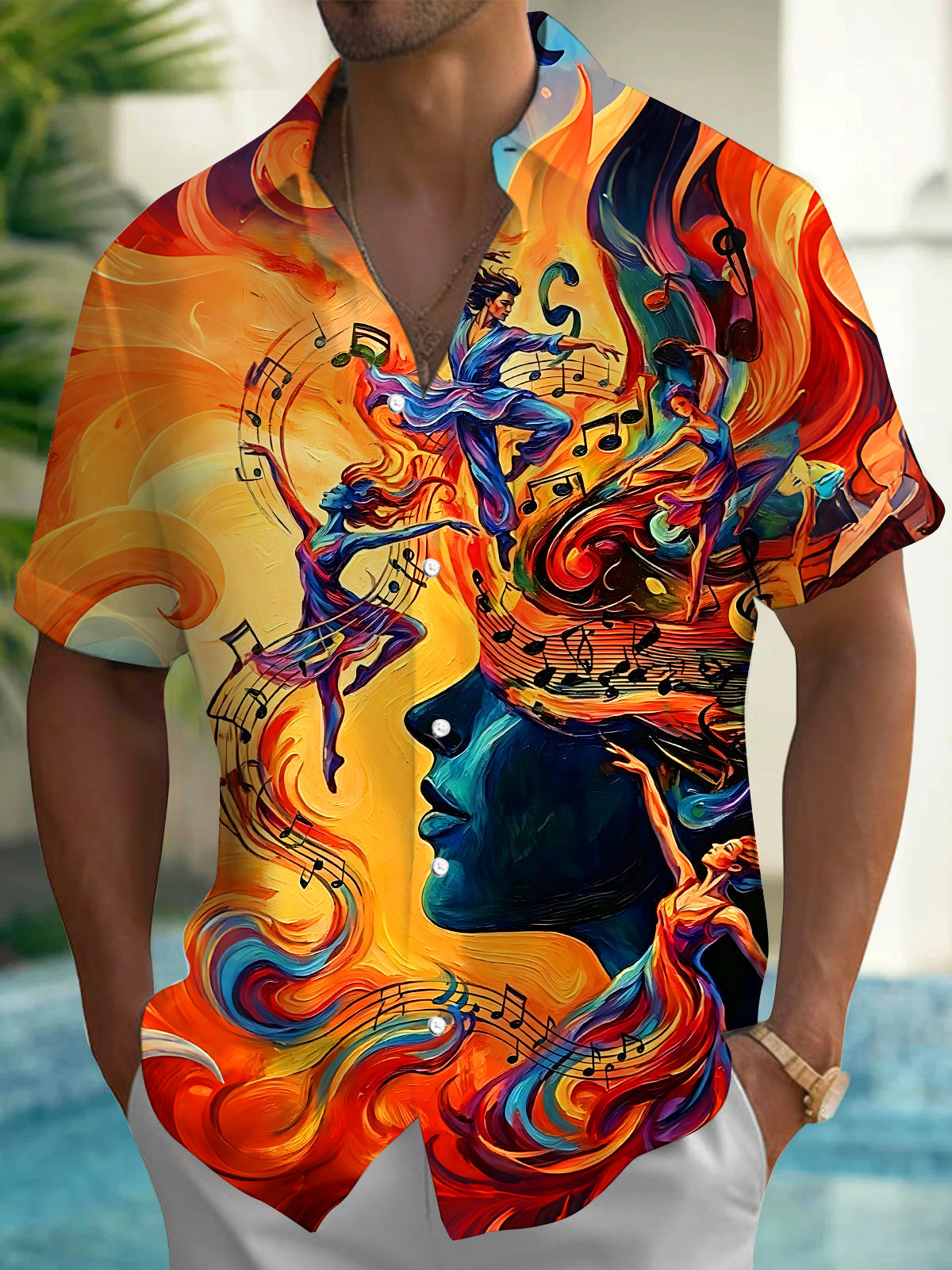 Art Musical Dancer Face Men's Pocket Short Sleeve Shirts