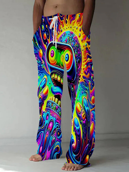 Fun Abstract Psychedelic Cartoon Monster Men's Casual Elastic Waist Pants