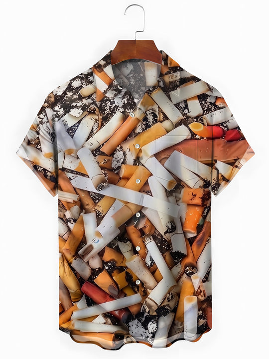 Creative Cigarette Butts Men's Pocket Short Sleeve Shirts