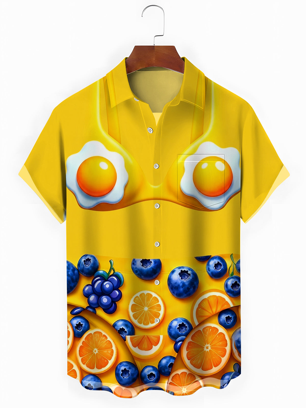 Fun Fried Egg And Fruits Men's Pocket Short Sleeve Shirts