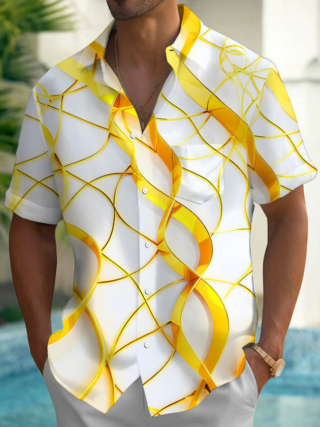 Art Gilded Gold Lines Geometry Men's Pocket Short Sleeve Shirts