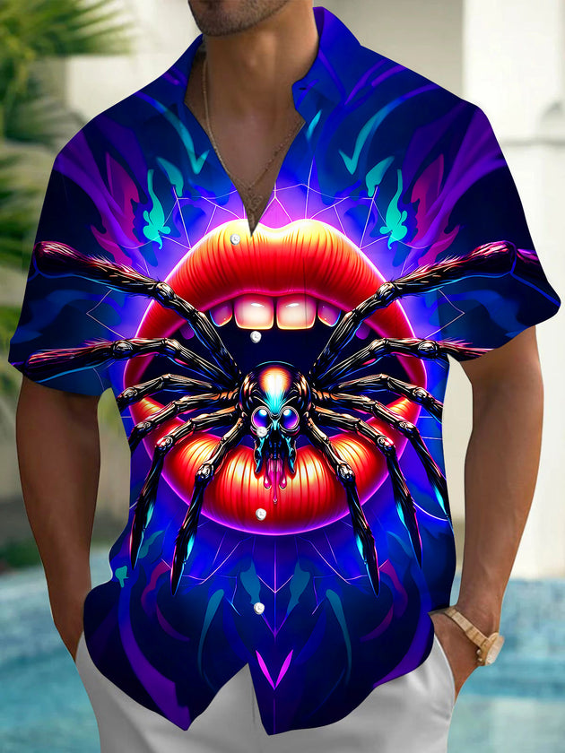 Dark Fun Red Lip Spider Men's Pocket Short Sleeve Shirts