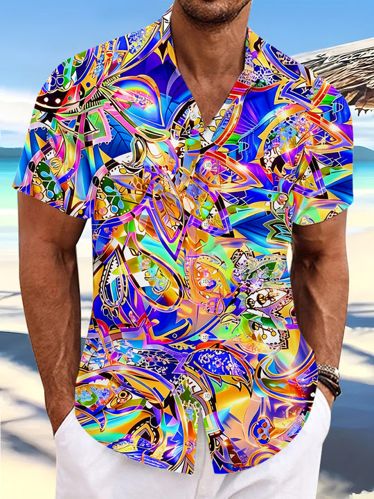 Vibrant Abstract Colorful Kaleidoscope Art Men's Pocket Short Sleeve Shirts