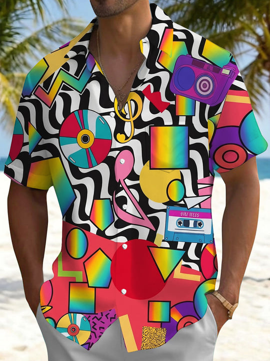 90S Retro Music Trend Men's Pocket Short Sleeve Shirts