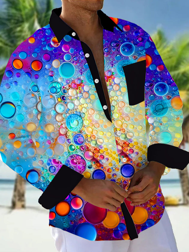 Colorful Bubble Abstract Texture Men's Pocket Long Sleeve Shirts