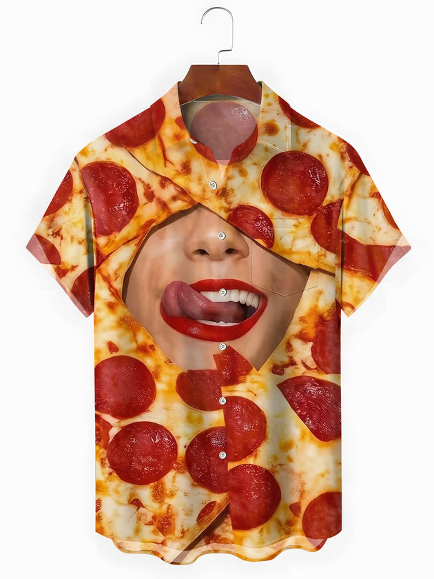 Funny Pizza Face Men's Pocket Short Sleeve Shirts