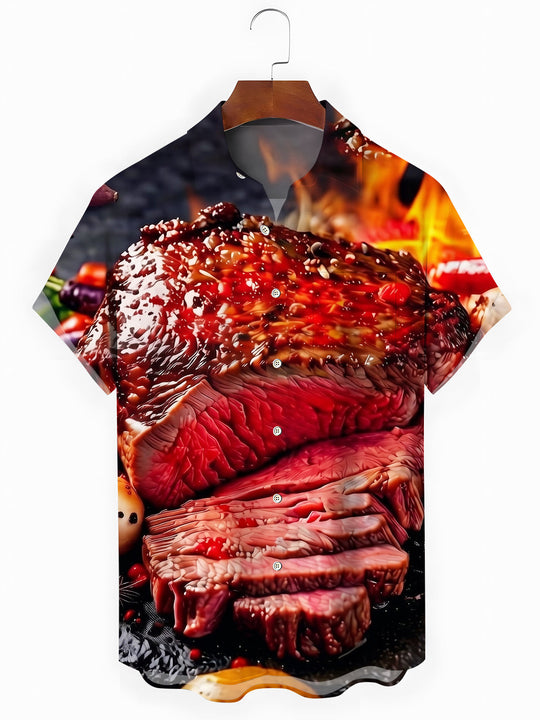 Delicious Grilled Steak Men's Pocket Short Sleeve Shirts