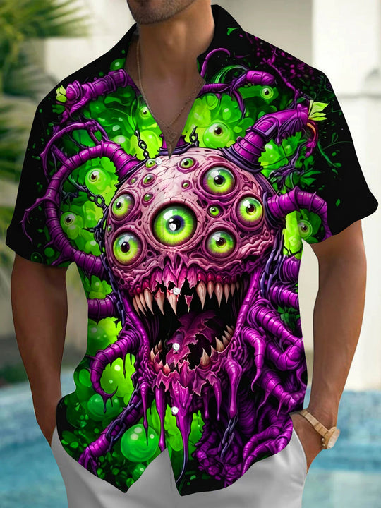Dark Multi-Eyed Tentacle Monster Men's Pocket Short Sleeve Shirts