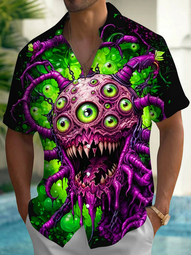 Dark Multi-Eyed Tentacle Monster Men's Pocket Short Sleeve Shirts