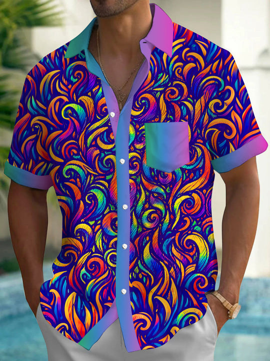 Colorful Swirl Abstract Pattern Men's Pocket Short Sleeve Shirts