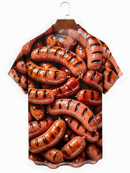 Delicious Grilled Sausages Men's Pocket Short Sleeve Shirts