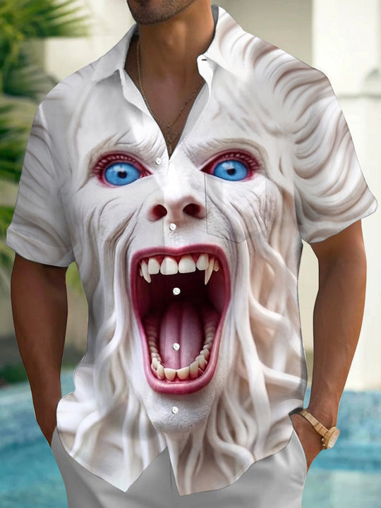 Fun Abstract Thrilling Monster Faces Men's Pocket Short Sleeve Shirts