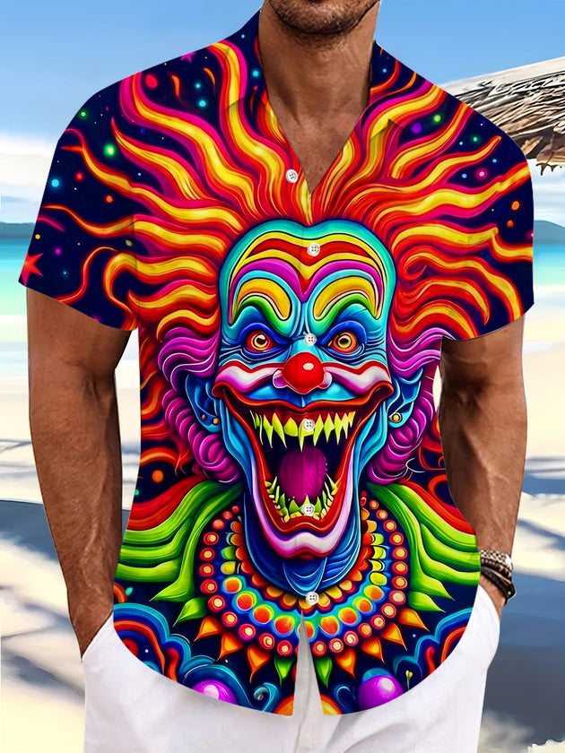 Dark Psychedelic Colorful Horror Joker Men's Pocket Short Sleeve Shirts
