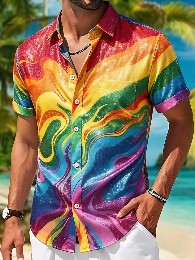 Colorful Fluid Abstract Gradient Tie Dye Men's Pocket Short Sleeve Shirts