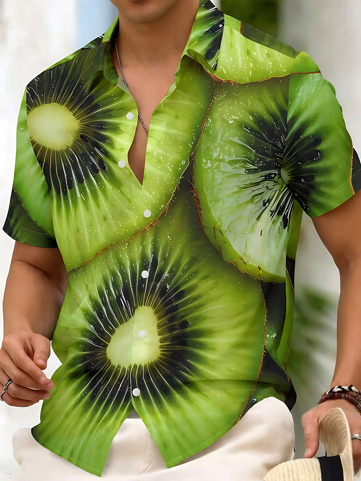 Fun Oversized Kiwi Slice Men's Pocket Short Sleeve Shirts