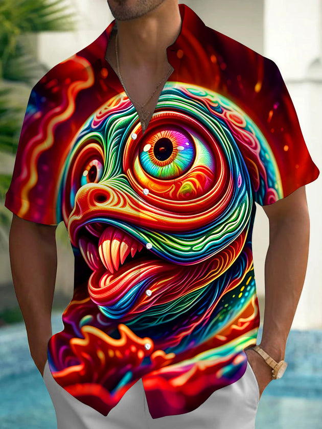 Fun Psychedelic Colorful Alien Eyeball Monster Men's Pocket Short Sleeve Shirts