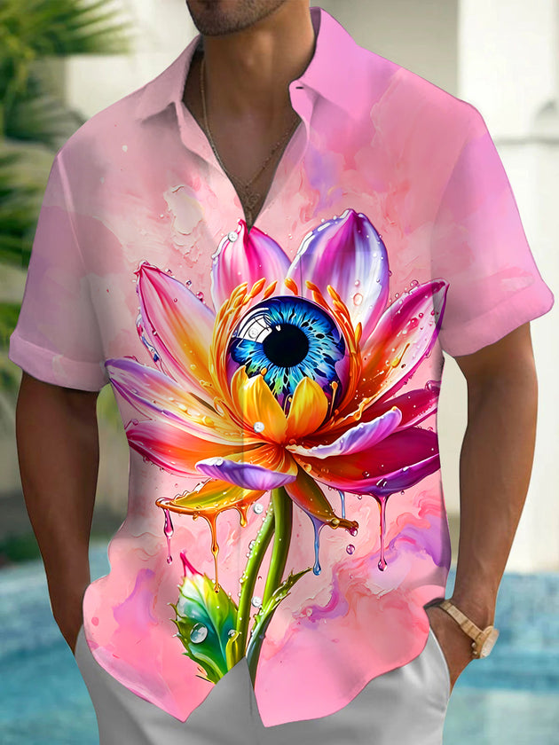 Art Pink Lotus Eyeball Fluid Men's Pocket Short Sleeve Shirts