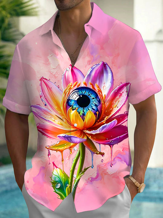 Art Pink Lotus Eyeball Fluid Men's Pocket Short Sleeve Shirts