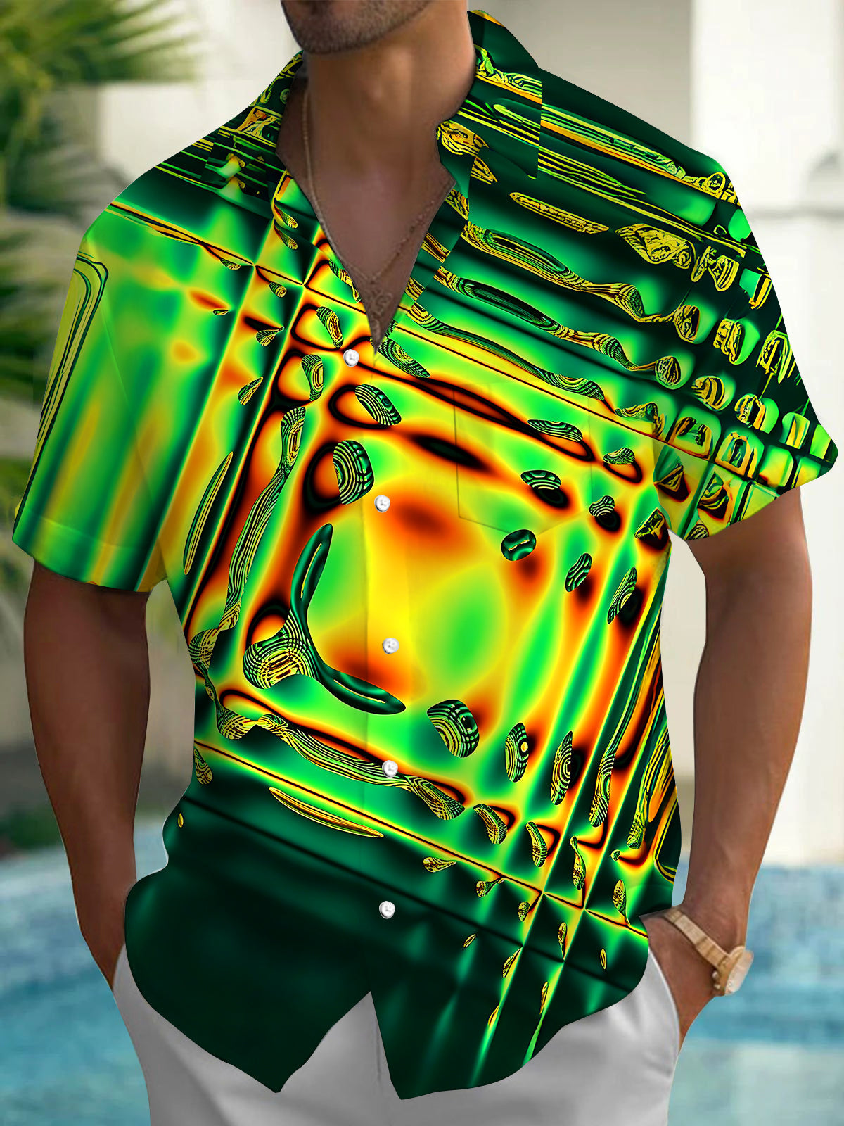 Gradient Abstract Distorted Fluid Psychedelic Men's Pocket Short Sleeve Shirts