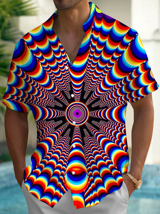 Colorful Abstract Dazzling Spiral Optical Illusion Texture Men's Pocket Short Sleeve Shirts