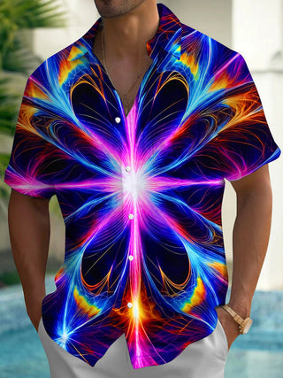 Adaychic Men's Graphic Abstract Psychedelic Flower Print Short Sleeve Button Down Shirt with Chest Pocket