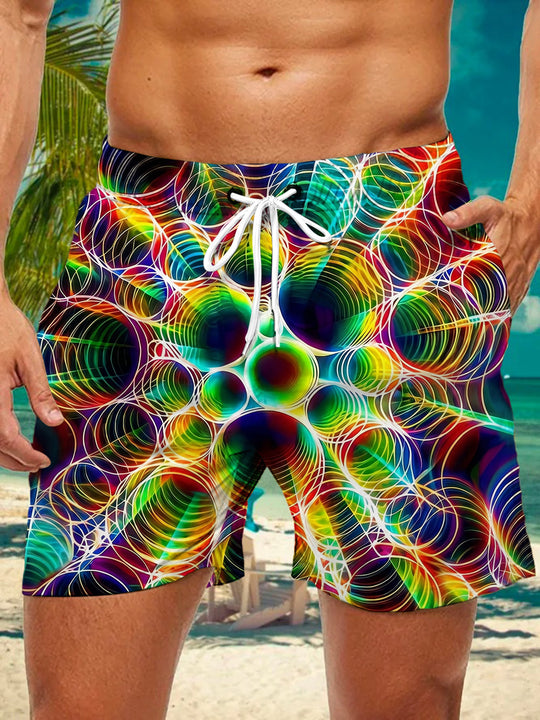 Neon Glowing Colorful Abstract Aperture Geometry Men's Print Pocket Shorts