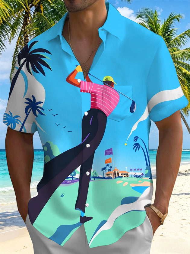 Fun Beach Golf Sport Men's Pocket Short Sleeve Shirts
