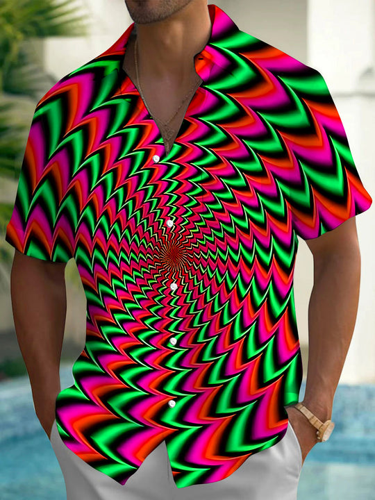Abstract Zigzag Optical Illusion Spiral Men's Pocket Short Sleeve Shirts