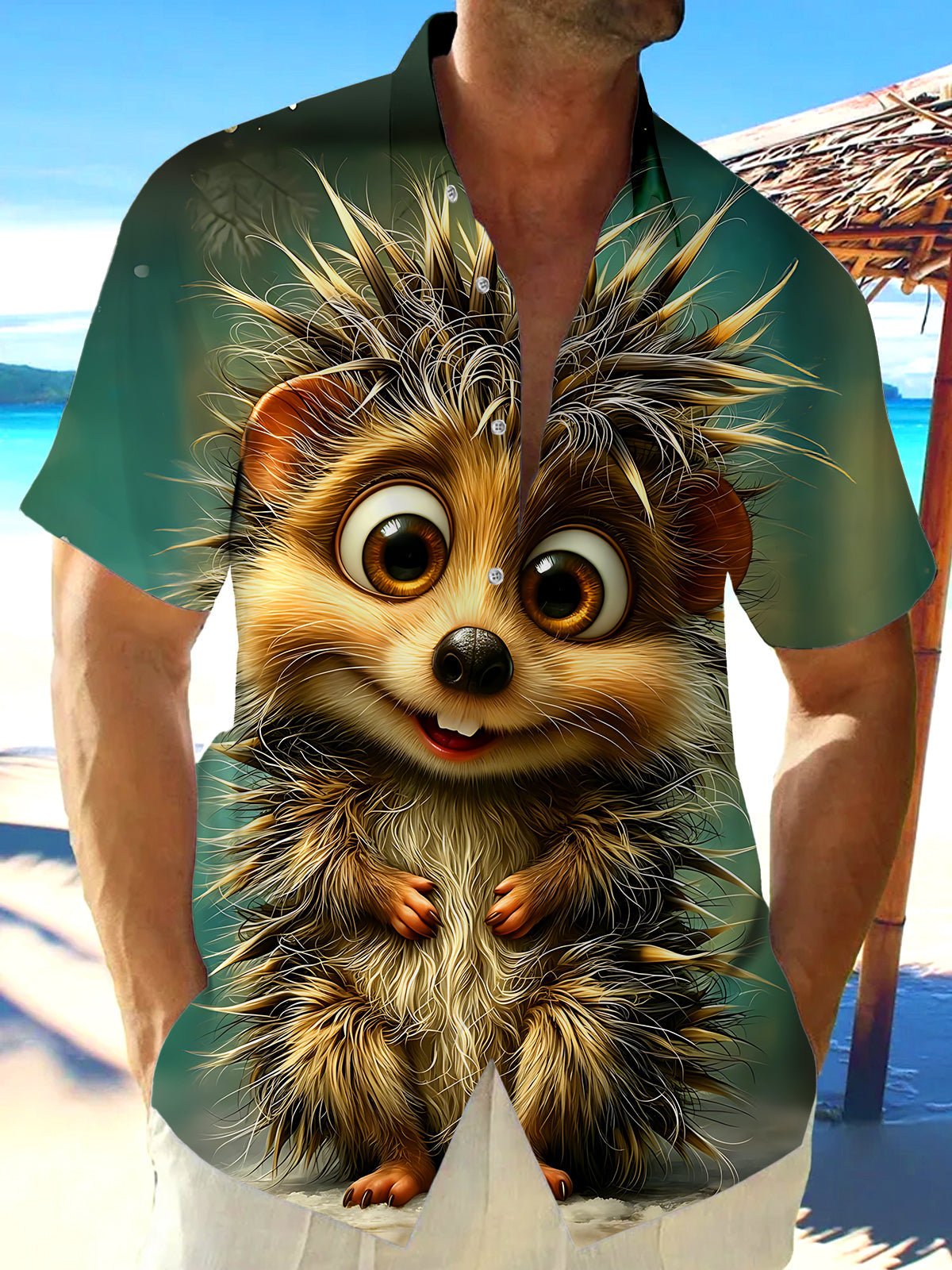 Fun Hedgehog Men's Pocket Short Sleeve Shirts