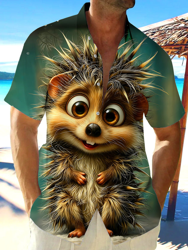Fun Hedgehog Men's Pocket Short Sleeve Shirts