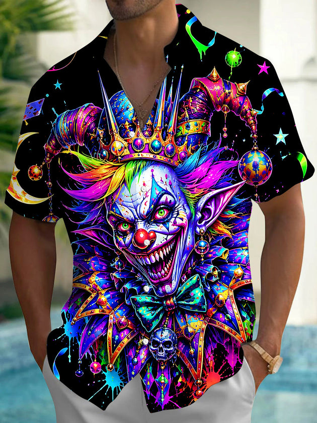 Neon Vibrant Colorful Crown Evil Joker Men's Pocket Short Sleeve Shirts