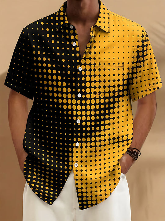 Minimalist Black Gold Polka Dot Color Block Geometry Men's Pocket Short Sleeve Shirts