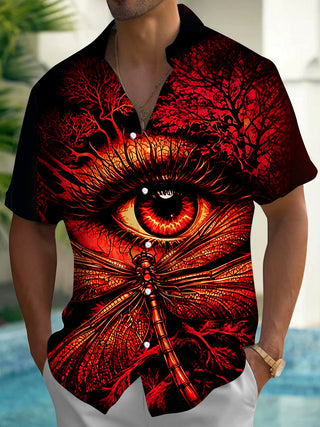 Adaychic Men's 3D Dragonfly Eye Graphic Print Short Sleeve Shirt with Chest Pocket