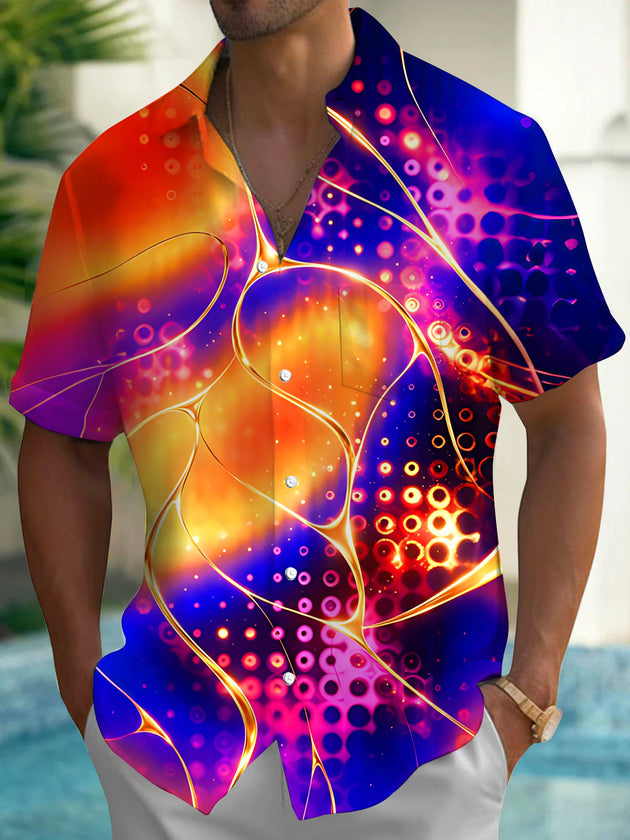 Gold Foil Glowing Dot Abstract Men's Pocket Short Sleeve Shirts