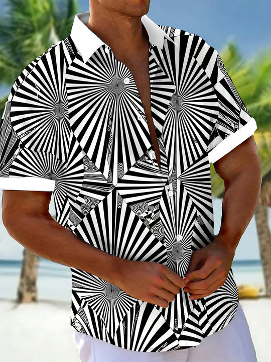 Art Black White Radial Optical Illusion Men's Pocket Short Sleeve Shirts