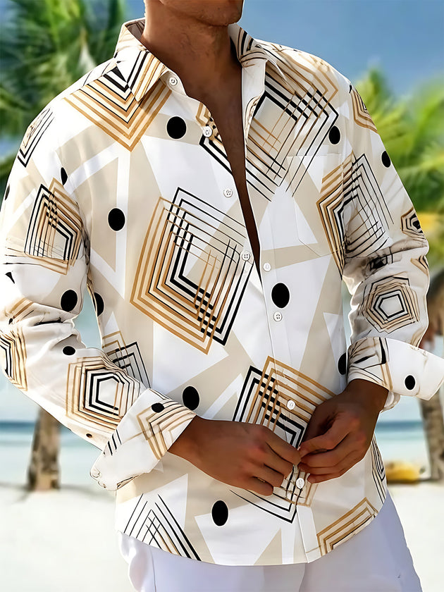 Geometric Square Dot Light Luxury Men's Pocket Long Sleeve Shirts