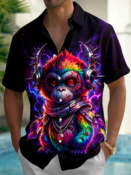 Cyberpunk Lightning Colorful Cool Monkey Men's Pocket Short Sleeve Shirts