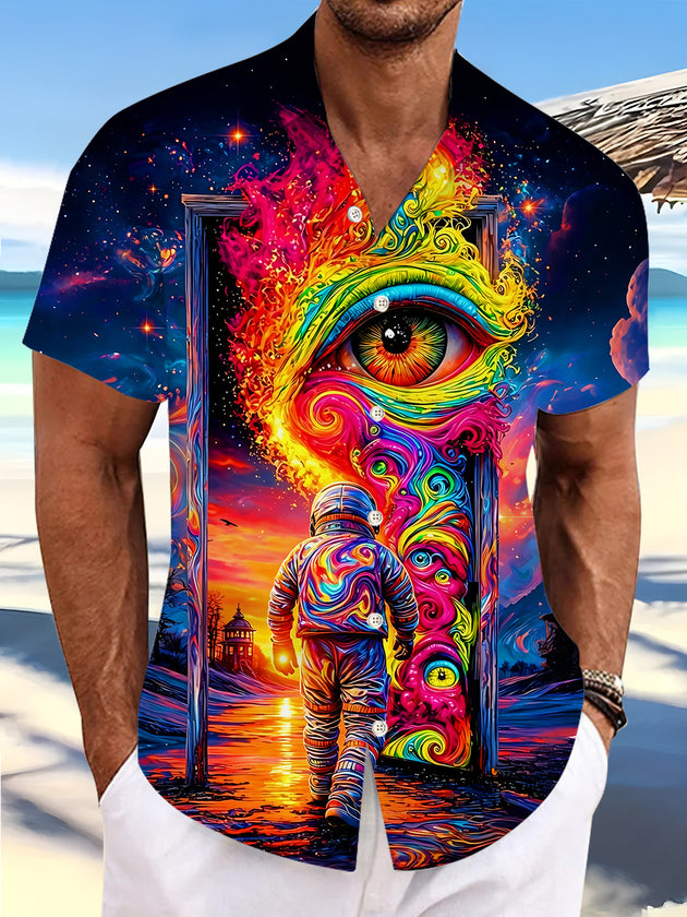 Surreal Psychedelic Astronaut All-Seeing Eye Men's Pocket Short Sleeve Shirts