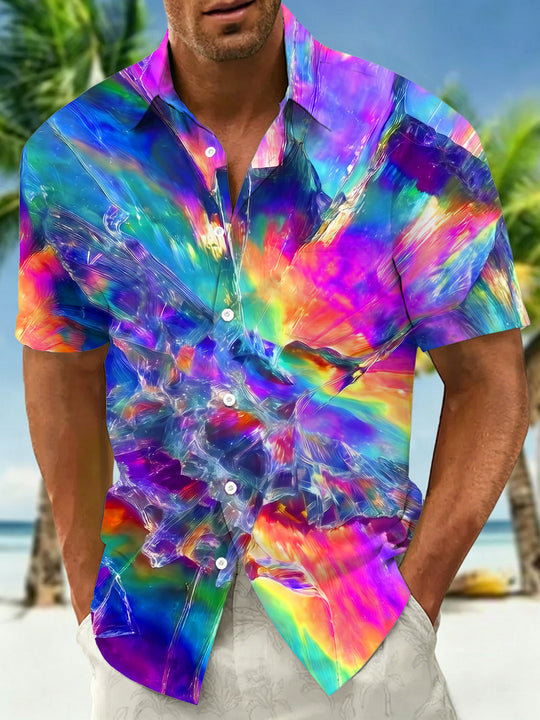 Laser Smudge Fluid Art Men's Pocket Short Sleeve Shirts