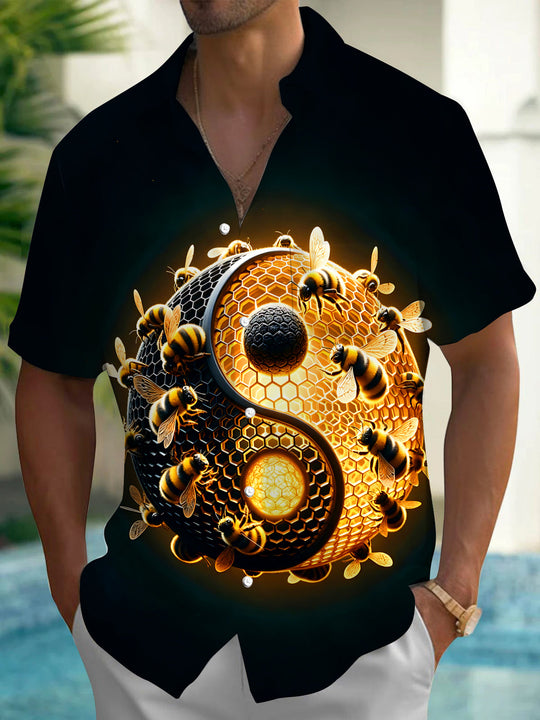 Honeycomb Yin Yang Bee Creative Men's Pocket Short Sleeve Shirts
