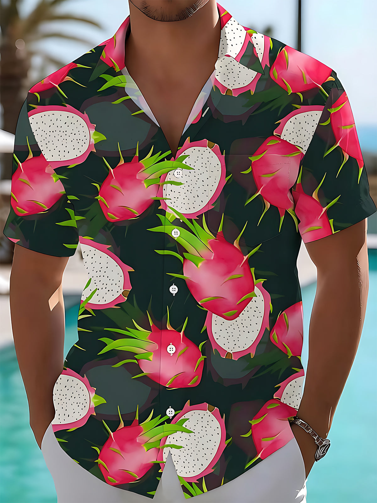 Pitaya All Over Print Men's Pocket Short Sleeve Shirts