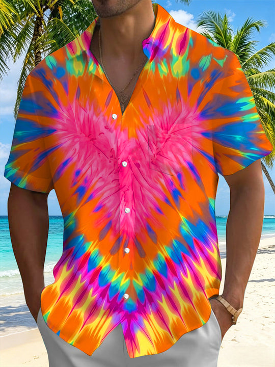 Colorful Radial Tie-Dye Men's Pocket Short Sleeve Shirts