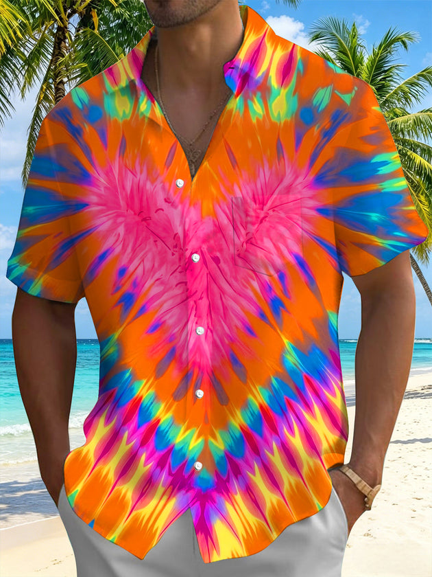 Colorful Radial Tie-Dye Men's Pocket Short Sleeve Shirts
