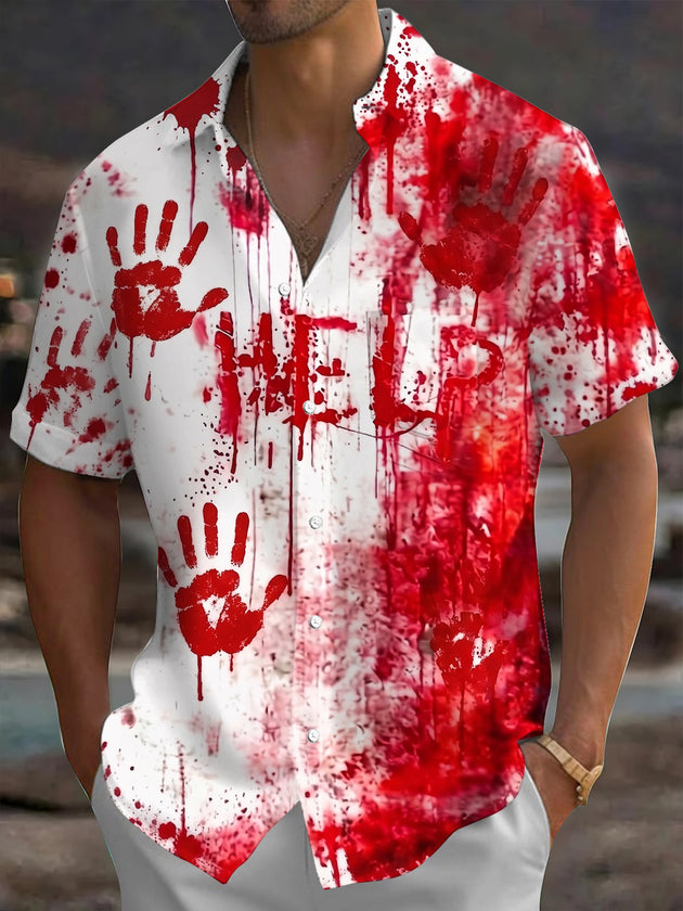 Bloody Handprint Help Horror Halloween Men's Pocket Short Sleeve Shirts