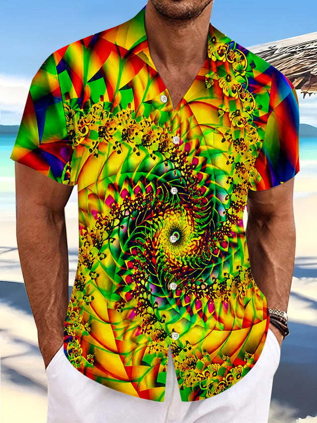 Psychedelic Colorful Spiral Fractal Art Abstract Men's Pocket Short Sleeve Shirts