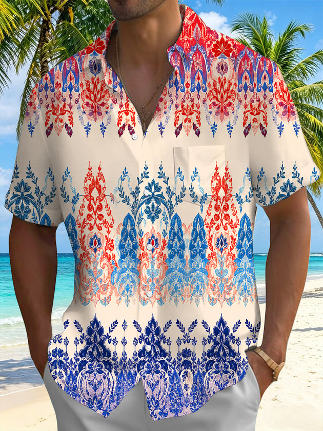 Paisley Retro Floral Ethnic Totem Geometric Men's Pocket Short Sleeve Shirts