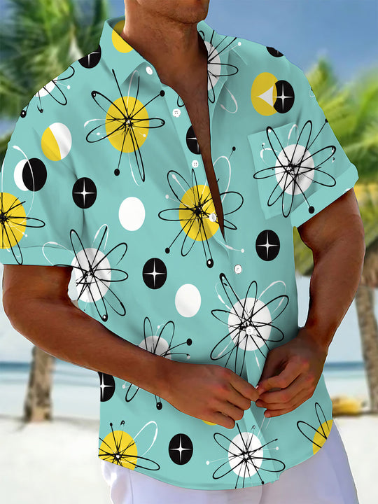 Vintage Mint Green Atomic Dot Geometric Men's Pocket Short Sleeve Shirts