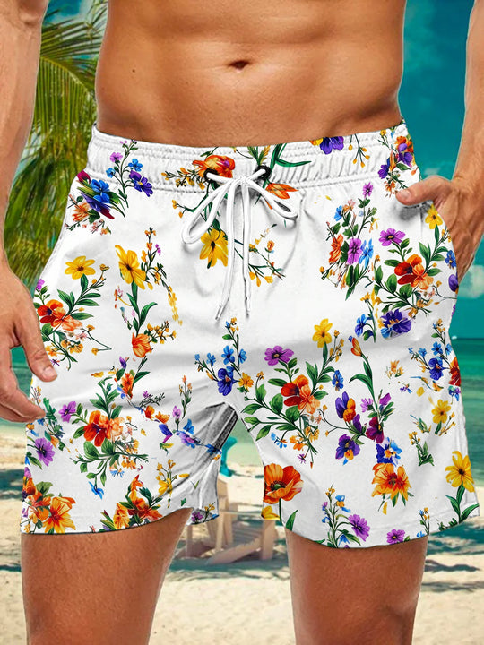 Art Fresh Tropical Colorful Wildflower Men's Print Pocket Shorts
