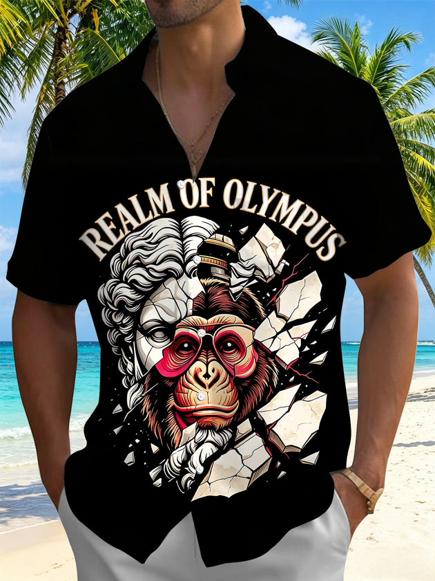 Dark Art Broken Plaster Statue Sunglasses Orangutan Men's Pocket Short Sleeve Shirts